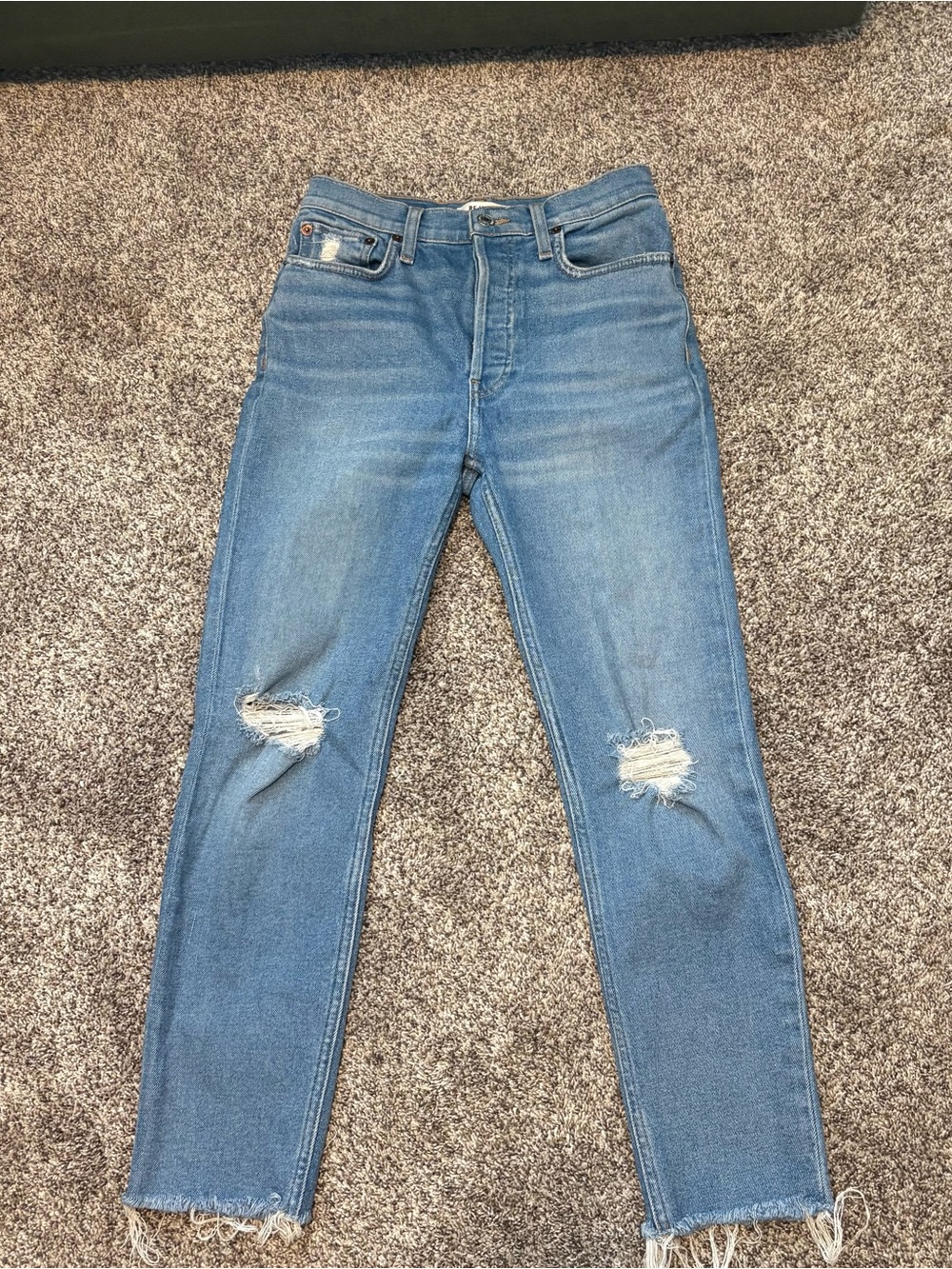 Re/Done Slim Straight Light Blue Distressed Jeans size 27
